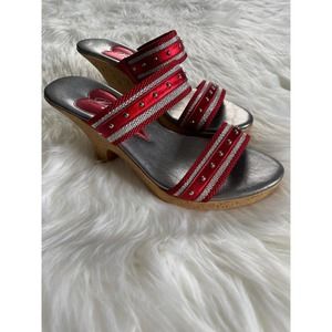 Y2K Vintage Silver and Red Chunky Platform Heels size 8